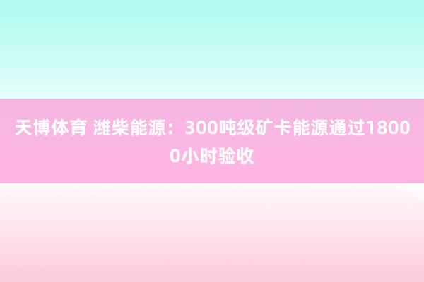 天博体育 潍柴能源：300吨级矿卡能源通过18000小时验收